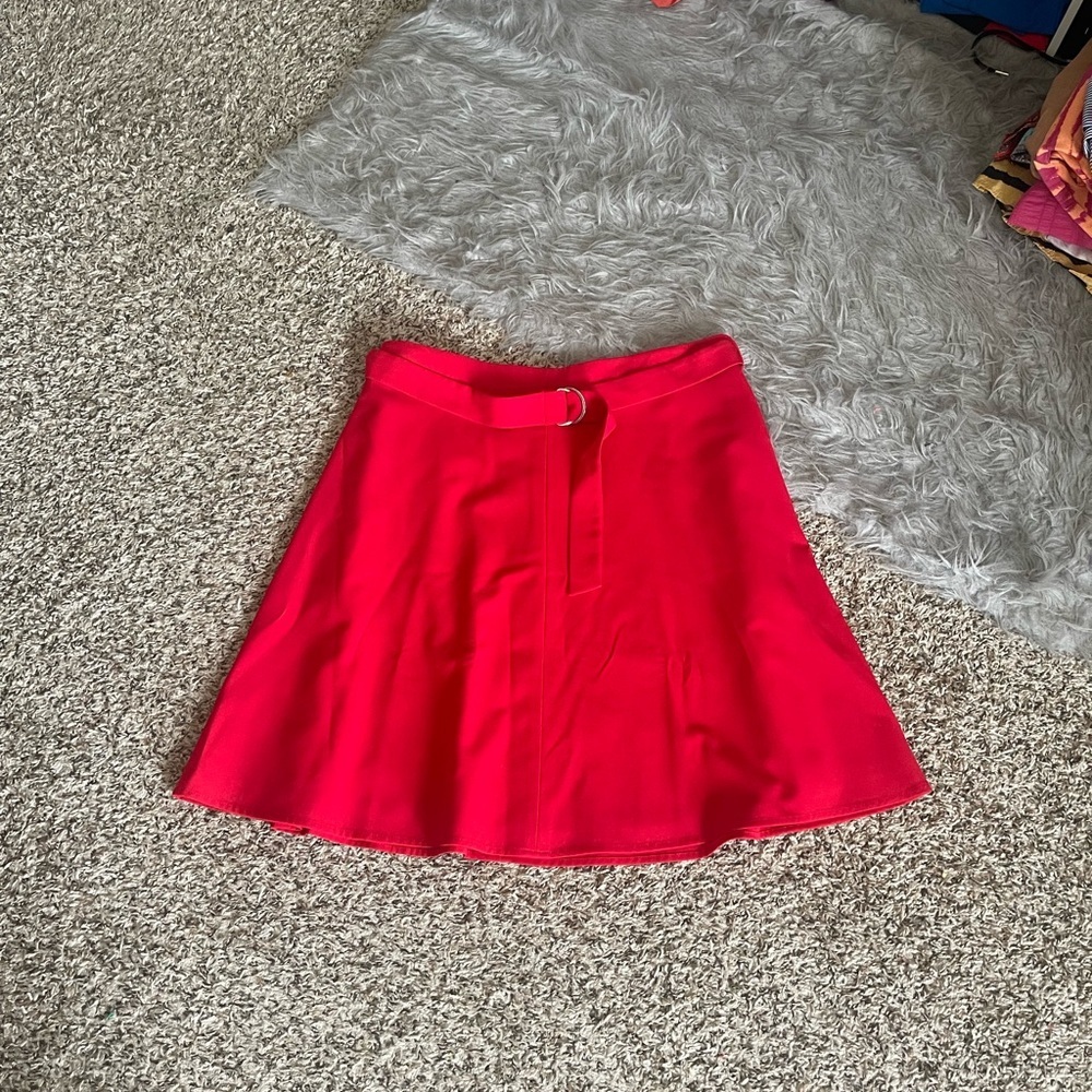 Nine West Bright Red A-Line Belted Skirt